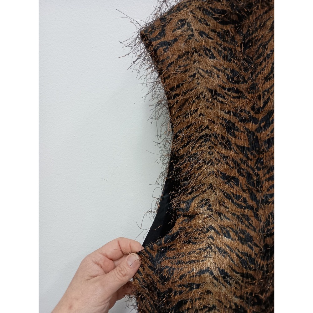 Vintage Paco Soler Vest Womens M/L Brown Animal Print Faux Fur Eyelash Knit - Picture 11 of 12